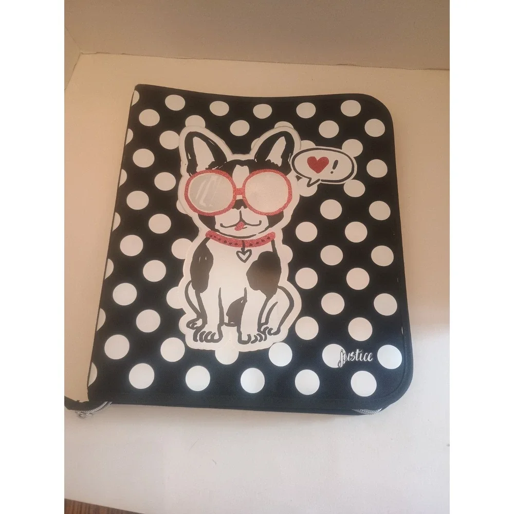 Justice French Bulldog Love Girl Power Polka Dot - Zip 3 Ring Binder & 2 Folders